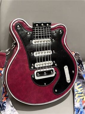 Women's Burgundy Guitar-Shaped Crossbody Bag